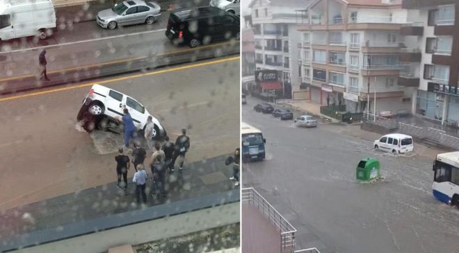 Ankara felç oldu! Yol çöktü, araç çukura düştü