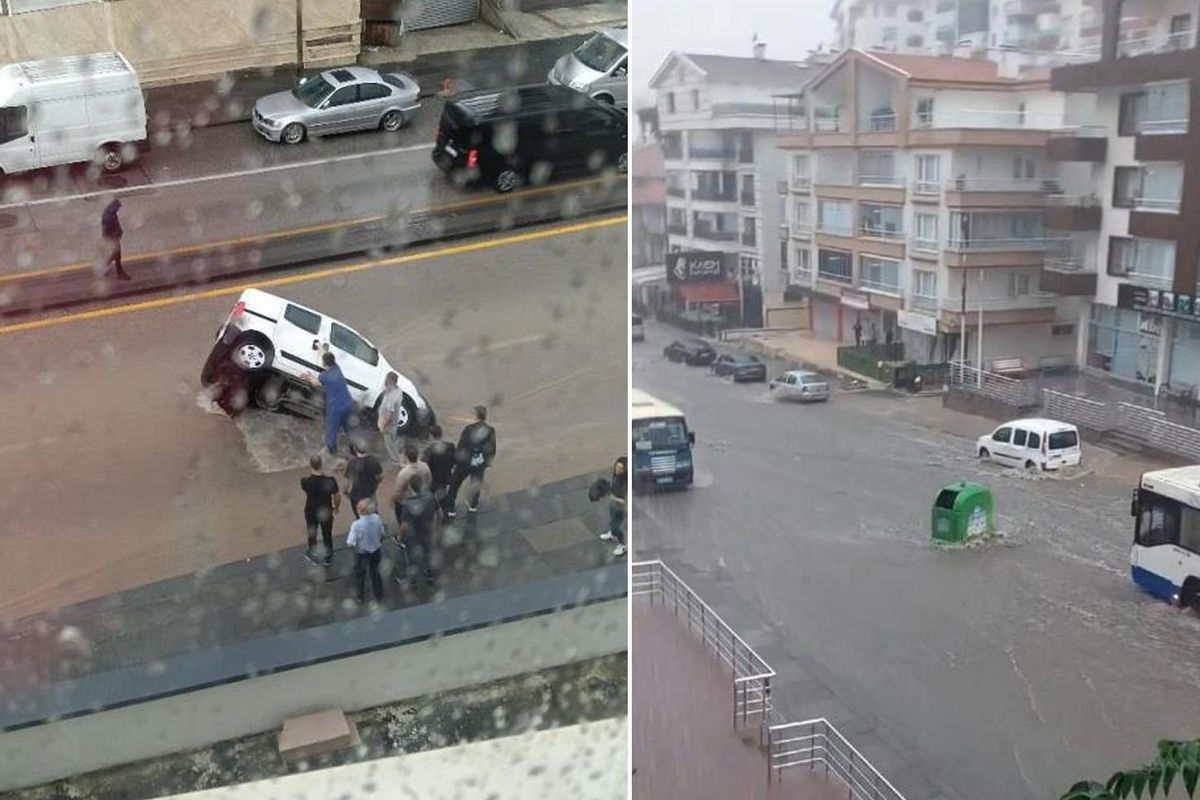Ankara felç oldu! Yol çöktü, araç çukura düştü
